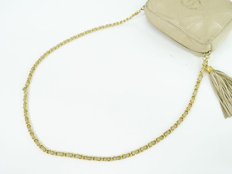 Authentic Chanel Coco Mark Matelasse Tassel Chain Shoulder Bag Lambskin Leather