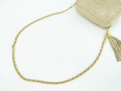 Authentic Chanel Coco Mark Matelasse Tassel Chain Shoulder Bag Lambskin Leather