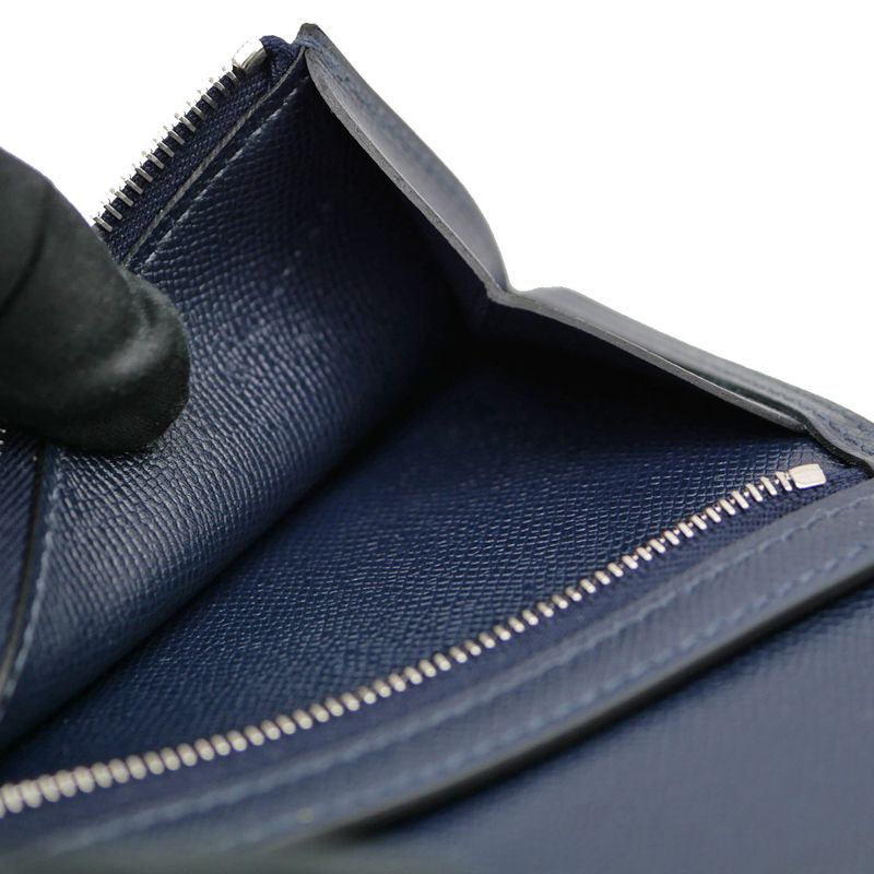 Hermes Bearn Compact Bifold Wallet Blue Nuit Silver Hardware Vo Madame
