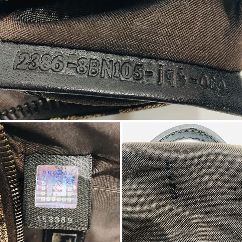 Fendi Mini Handbag 8bn105 Zucca Pattern Pouch Brown Canvas Xleather Ladies