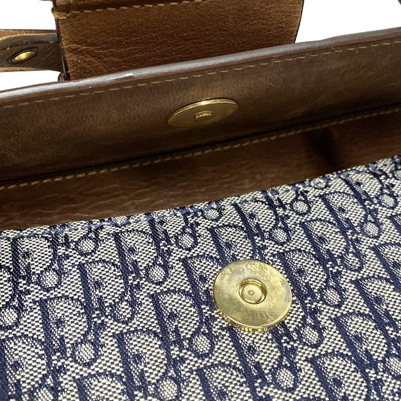 Dior/christian Dior Handbag Street Chic Navy Ivory And Dark Brown Leather