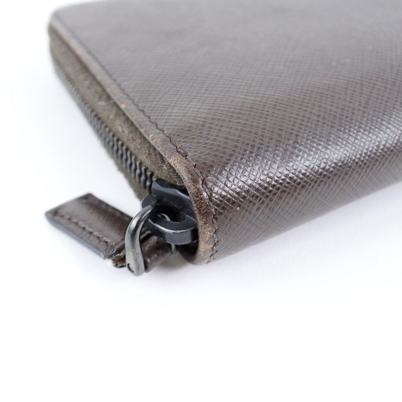 Prada Round Zipper 2ml220 Saffiano Caffe+nero Dark Brown Women's Long Wallet