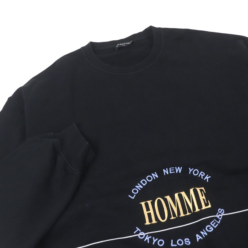 Balenciaga 17AW 485994 100% Cotton Homme Embroidery Oversized Sweatshirt Black