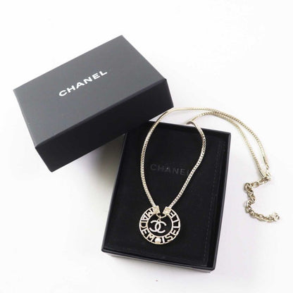CHANEL Y22X Mademoiselle Rhinestone Coco Mark Necklace Pendant Gold With Box