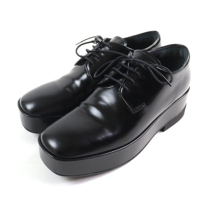 Prada Back Logo Platform Lace Up Leather Shoes Black 35.5 With Box And Storage