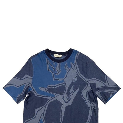 Hermes Short Sleeve T Shirt Horse Pattern Deer Pattern S Size Cotton Navy 22ss