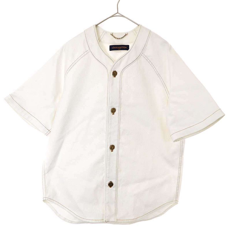 Louis Vuitton 22ss Monogram Embossed Baseball Shirt E53 Hms45w White S
