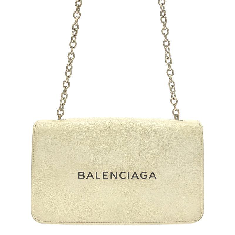 Balenciaga - 537387 Everyday Leather Logo Chain Wallet Shoulder Bag - White -