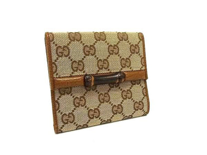 Gucci 112524 0959 Bamboo GG Pattern GG Canvas And Leather Bifold Wallet Brown