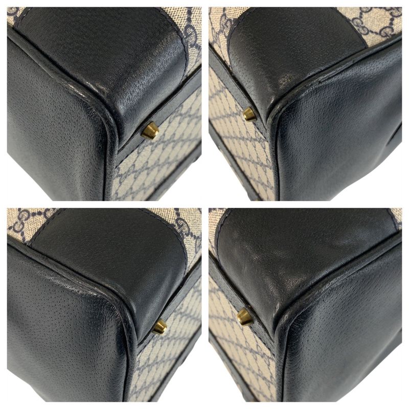 Gucci Vintage Gray Navy Gold Hardware GG Supreme Canvas Boston Bag Handbag