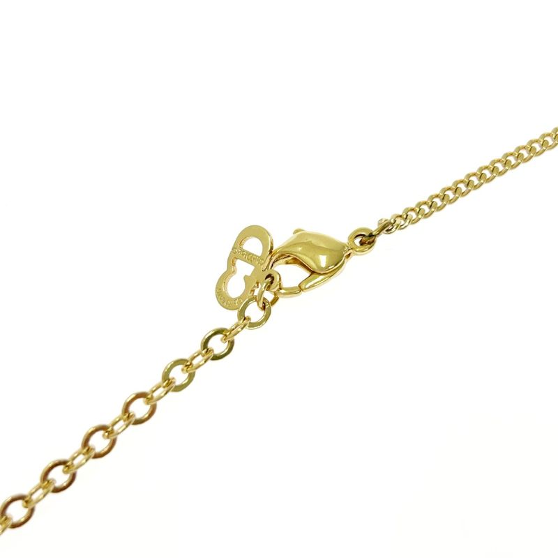 Christian Dior GP Rhinestone Dior Logo Oval Necklace Women's Gold 424315