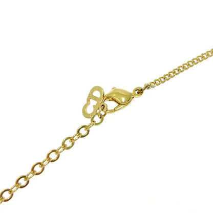 Christian Dior GP Rhinestone Dior Logo Oval Necklace Women's Gold 424315