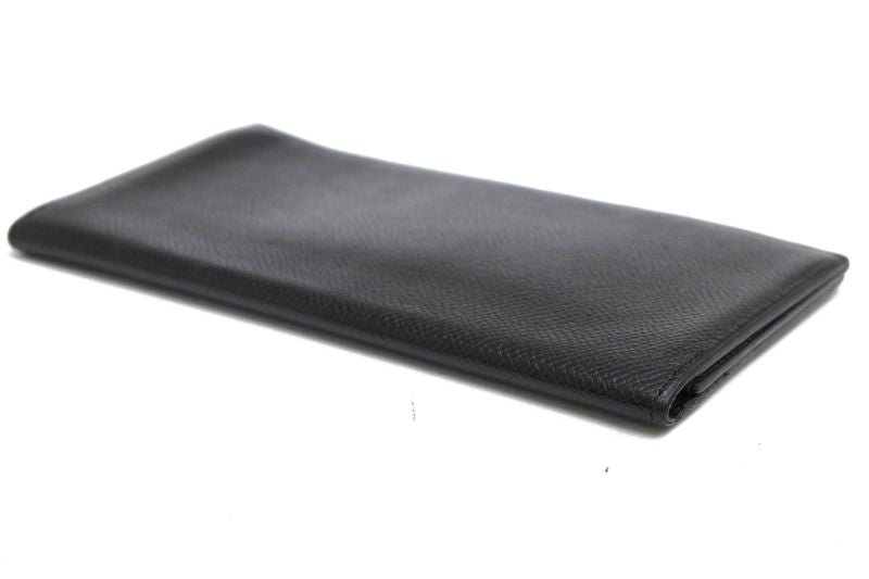 Hermes Long Wallet Men Leather Genuine Leather Black Mc2 Fleming No Change