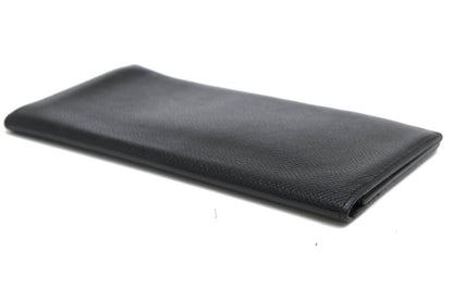 Hermes Long Wallet Men Leather Genuine Leather Black Mc2 Fleming No Change