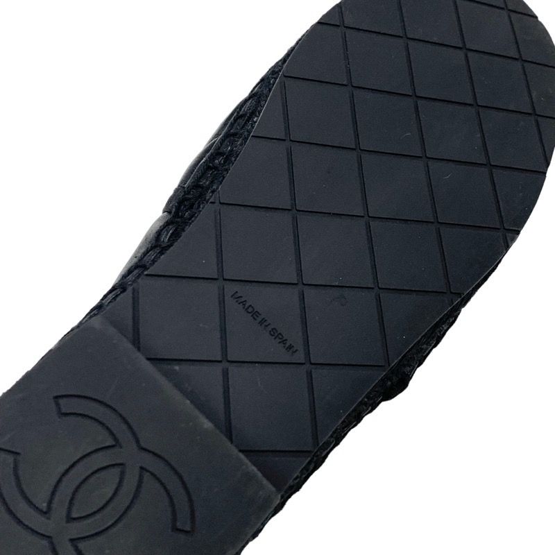 Chanel Flat Shoes Leather Black Gold Here Mark Logo Espadrilles