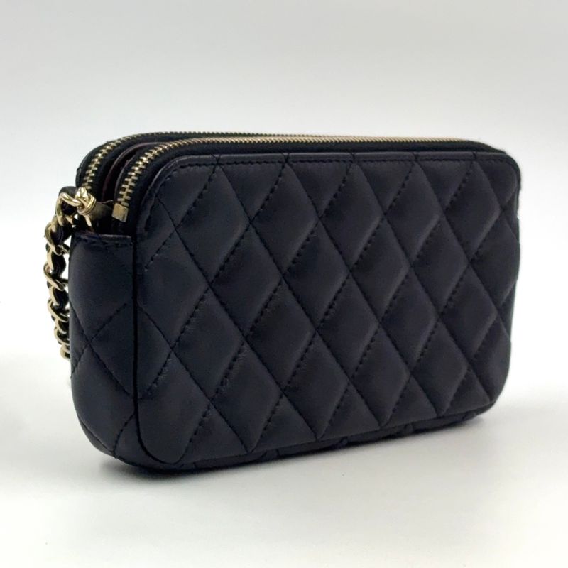 Chanel Matelasse W Zipper Chain Wallet Matelasse Serial No 22 Lambskin Black