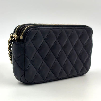 Chanel Matelasse W Zipper Chain Wallet Matelasse Serial No 22 Lambskin Black
