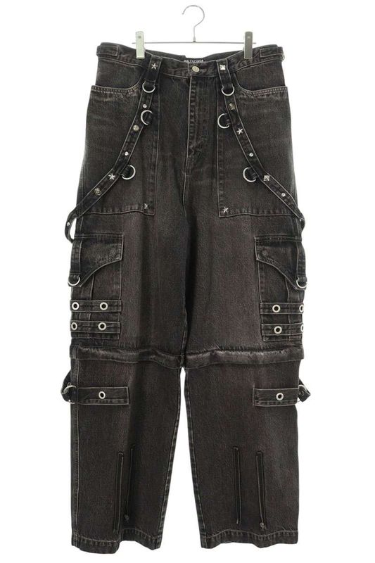 Balenciaga 22SS 681693 Tbp47 Raver Studded Embellished Baggy Raver Denim Pants