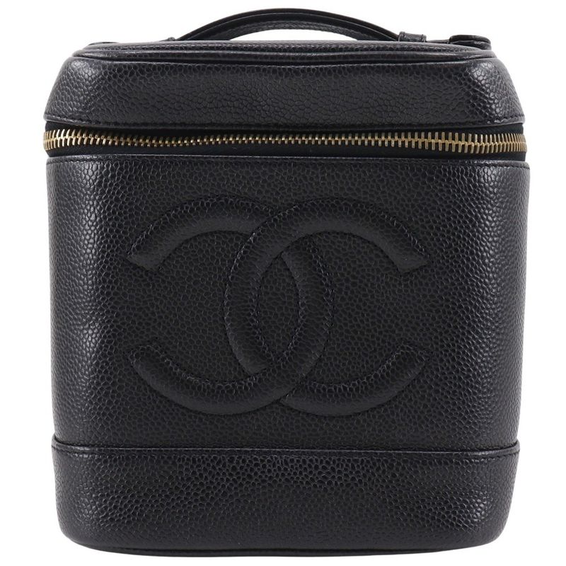 Chanel Vanity Coco Mark A01998 Caviar Skin Black Ladies Pouch