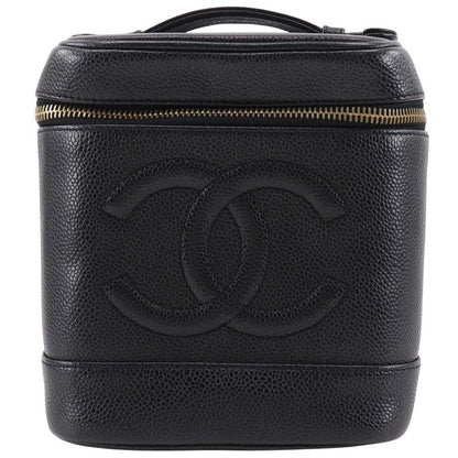 Chanel Vanity Coco Mark A01998 Caviar Skin Black Ladies Pouch