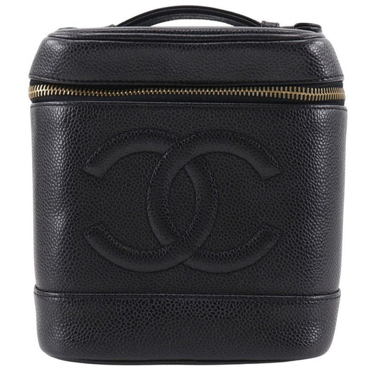 Chanel Vanity Coco Mark A01998 Caviar Skin Black Ladies Pouch