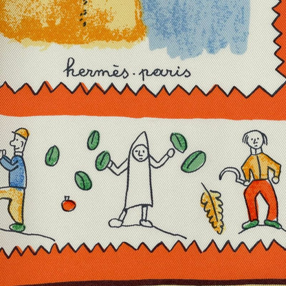 Hermes Carre 90 RE TOUR A LA Terre Back Home 100% Silk Scarf Yellow