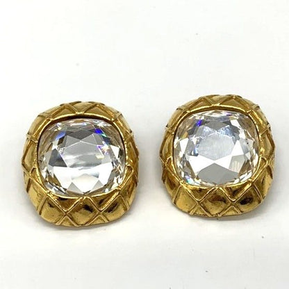 Chanel Large Earring Matelasse Clear Stone Gold Accessories Women's Fashion