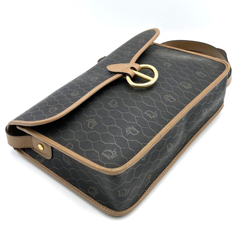 Dior Christian Dior Honeycomb Crossbody Shoulder Bag Black/brown Pvc/leather