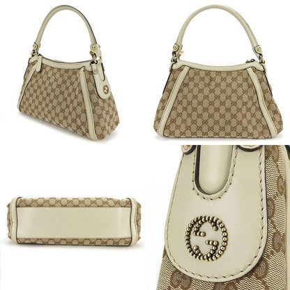 Gucci Shoulder Bag 282298 GG Canvas Leather Beige Gold Hardware Casual One