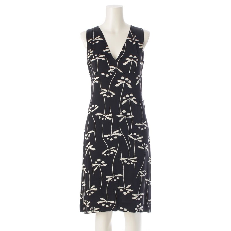 Chanel 98P Silk Dragonfly Pattern Sleeveless Dress P10403 Black 38
