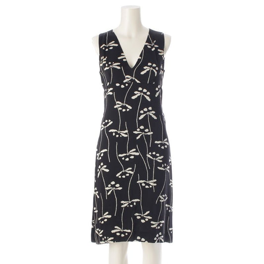 Chanel 98P Silk Dragonfly Pattern Sleeveless Dress P10403 Black 38
