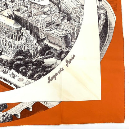 Hermes Carre 90 Regarde Paris Viewing Paris Scarf Orange