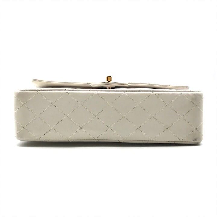 Chanel Lambskin Double Flap Chain Shoulder Bag White