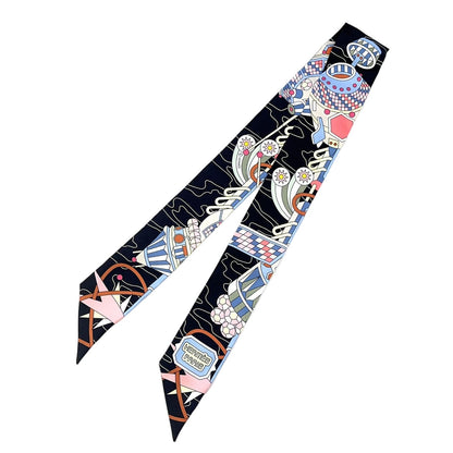 Hermes Twilly Odyssey Silk Black White Scarf