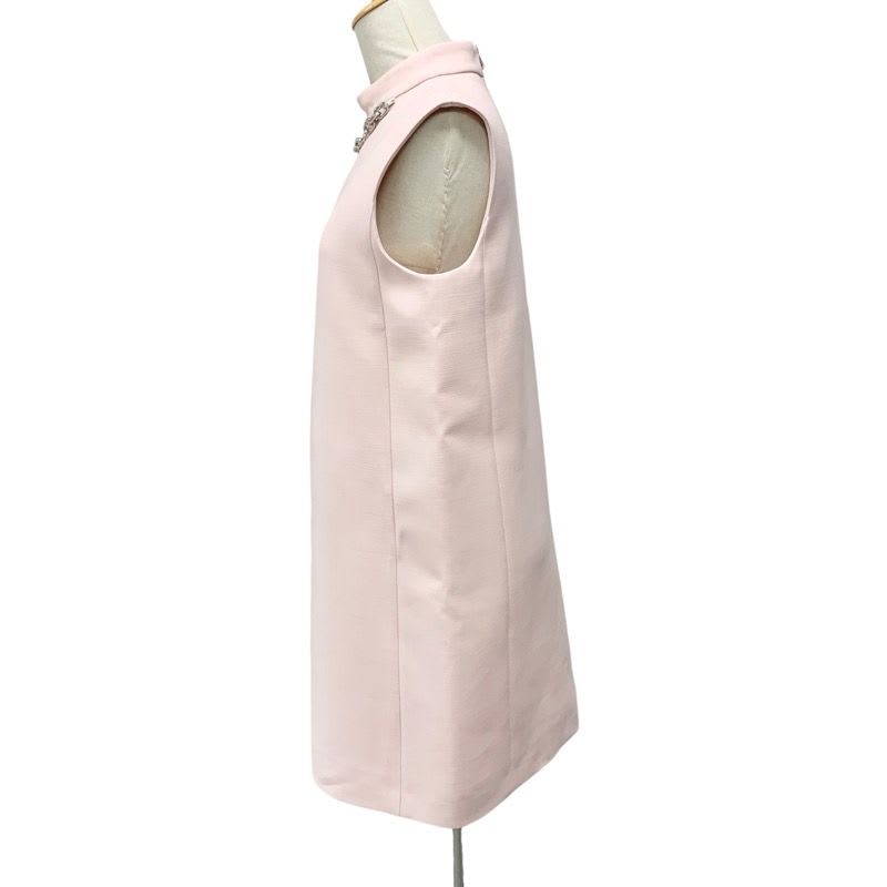Louis Vuitton Dress Wool Silk Pink Silver Mock Neck Straight Sleeveless