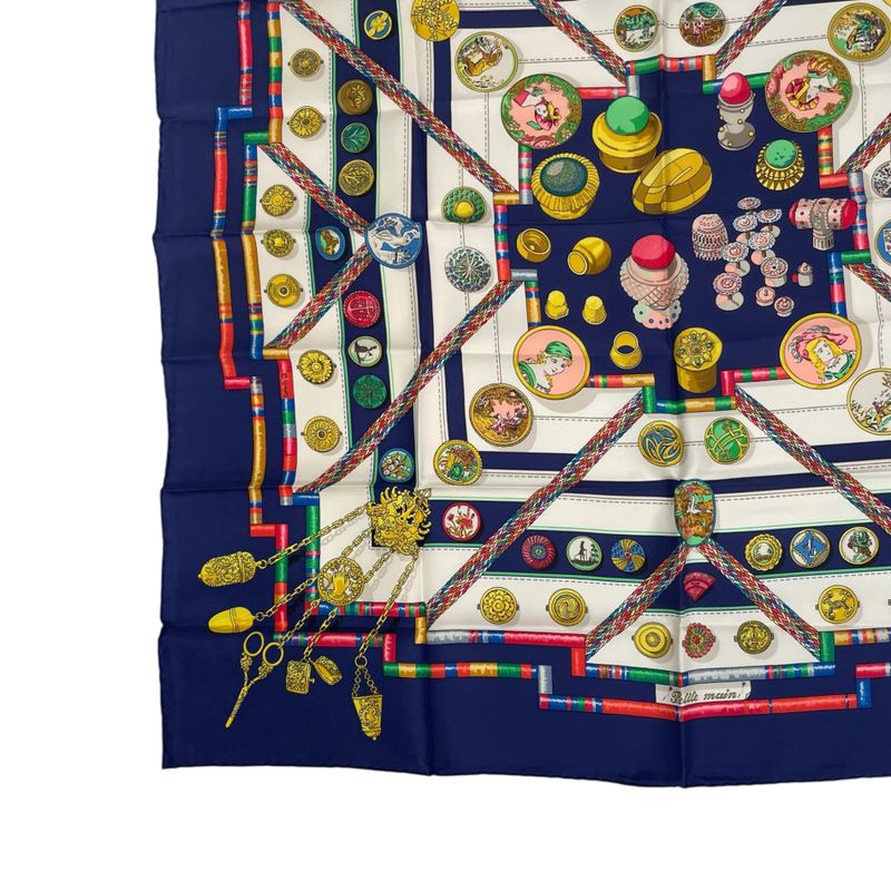 Hermes Silk Scarf Carre 90 Petite Main Seamstress Navy