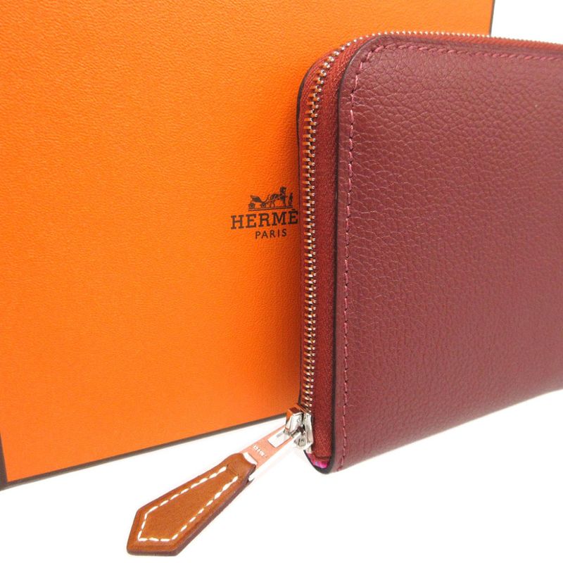 Hermes Azap Compact Silk Quin Stamped B (2023) Evercolor Silk Rouge Ash Coin