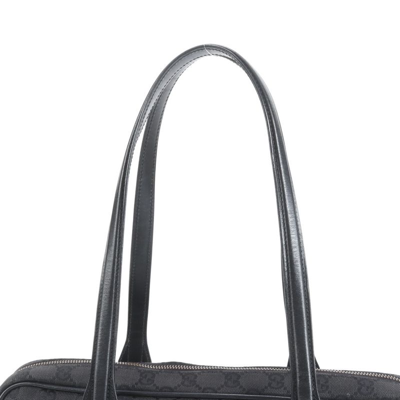 Gucci GG Canvas 90674 Leather Tote Bag Shoulder Hand Black Gold Hardware