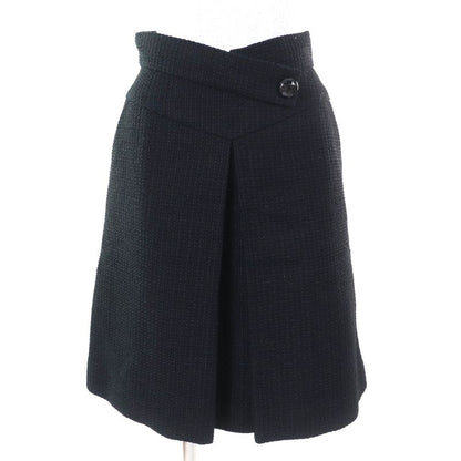 CHANEL P51038 Coco Mark Button Cotton Tweed Tight Skirt Black 40 Made In France