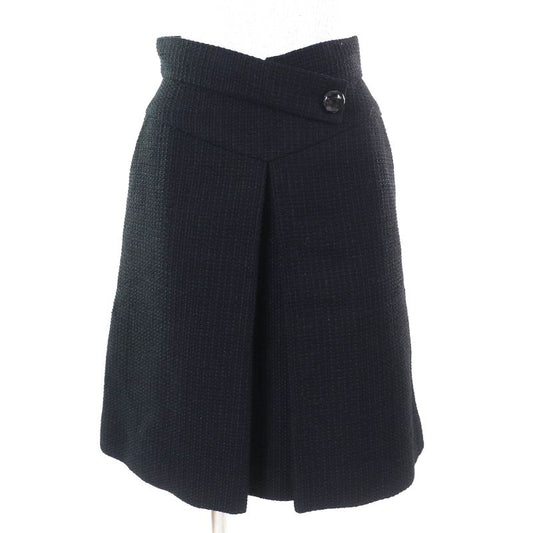 CHANEL P51038 Coco Mark Button Cotton Tweed Tight Skirt Black 40 Made In France