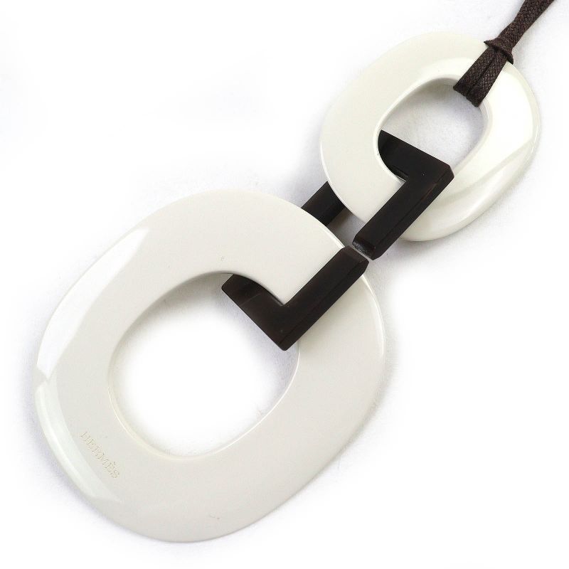 Hermes Cara Buffalo Horn Pendant Necklace Accessory White Dark Brown Ladies