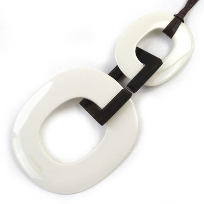 Hermes Cara Buffalo Horn Pendant Necklace Accessory White Dark Brown Ladies