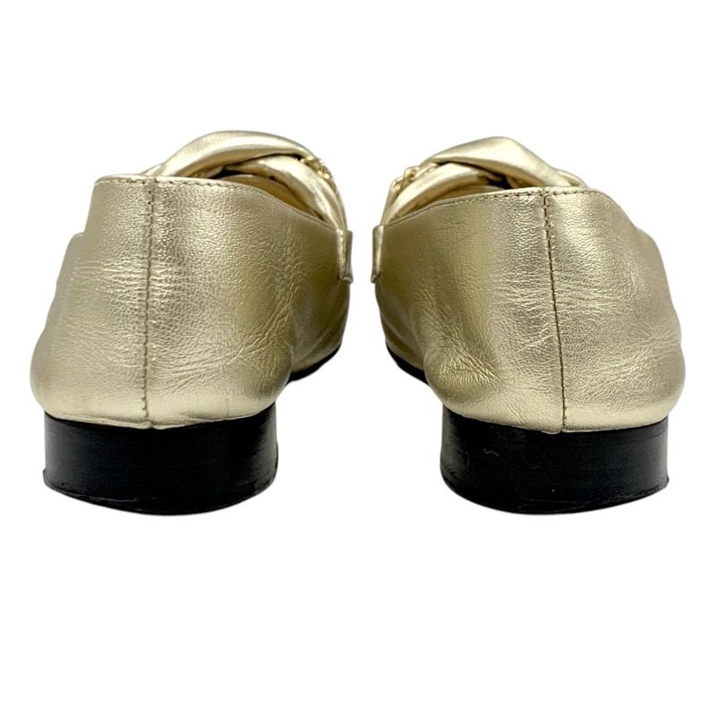 Chanel Loafers Shoes Leather Gold Flat Shoes Here Mark Chain