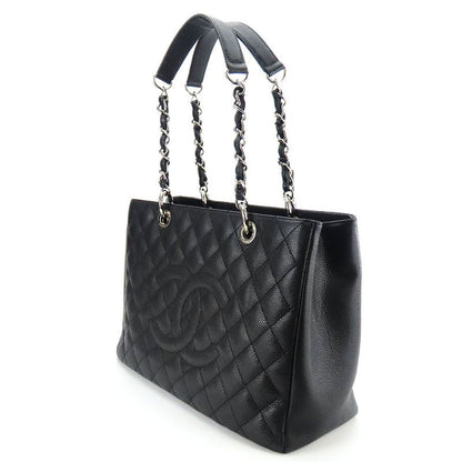 Chanel Tote Bag GST Matelasse Caviar Skin Black Silver Hardware Chain 14 Coco