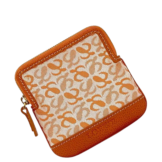 Loewe Coin Case Orange Anagram Coin Purse Canvas Leather Preowned