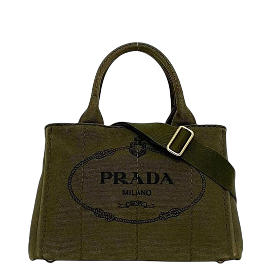 Prada 2 Way Bag Canapa Tote F22949 Khaki