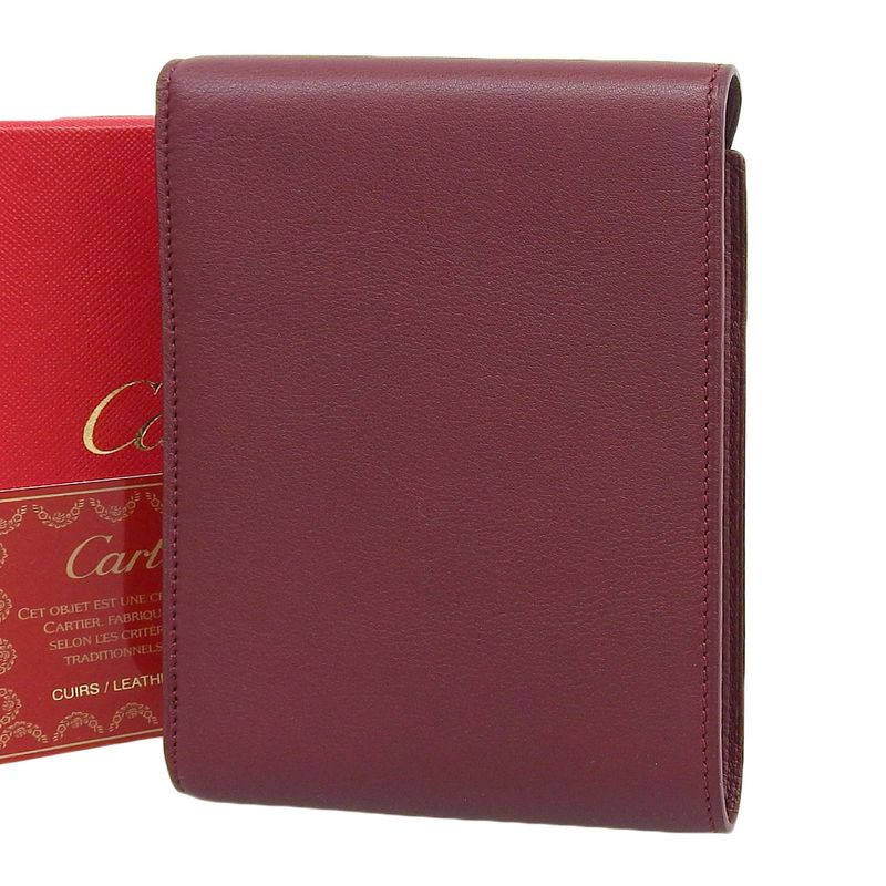 Unused With Box Cartier Current Tag L3000580-ek Cabochon Leather Wallet Trifold