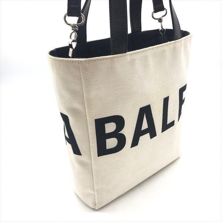Balenciaga Everyday Tote 2-Way Canvas Leather Shoulder Bag White Black