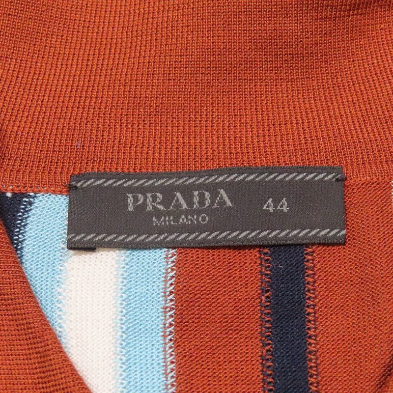 22ss Prada Multi-Stripe Silk Knit Polo Shirt Short Sleeves Logo Embroidery