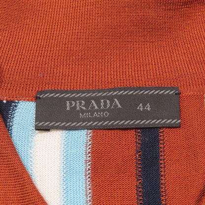 22ss Prada Multi-Stripe Silk Knit Polo Shirt Short Sleeves Logo Embroidery